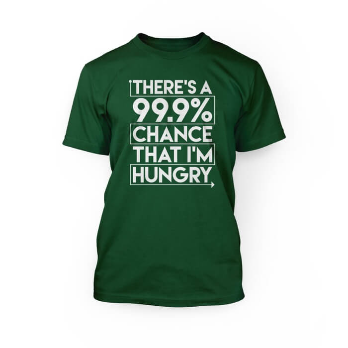 "white there's a 99% chance that i'm hungry design on the front of a kelly crew neck unisex t-shirt"