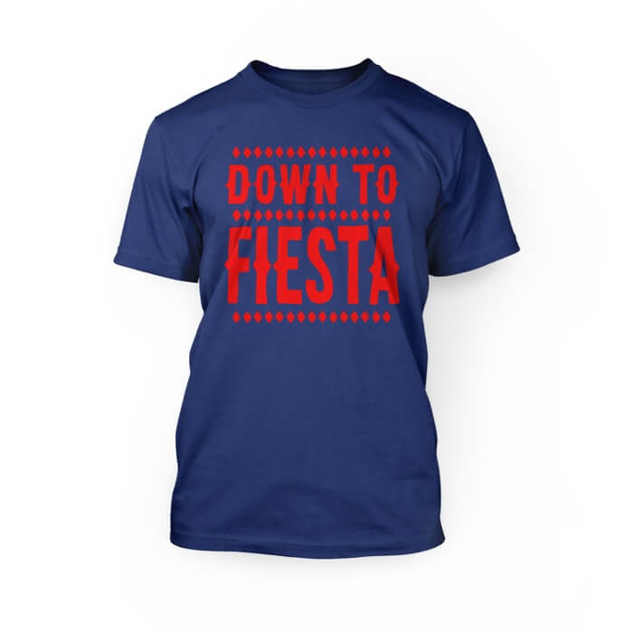 "red down to fiesta design on the front of a true royal crew neck unisex t-shirt"