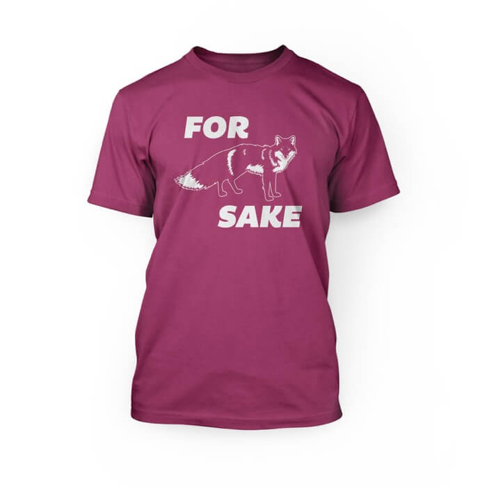 "pink for graphic of a fox sake simple font design on the front of a berry crew neck unisex t-shirt"