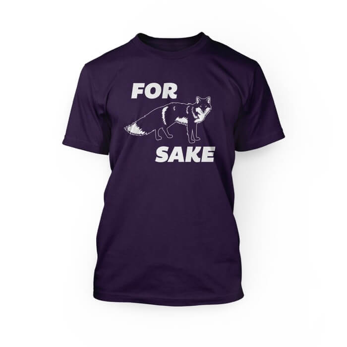 "pink for graphic of a fox sake simple font design on the front of a team purple crew neck unisex t-shirt"