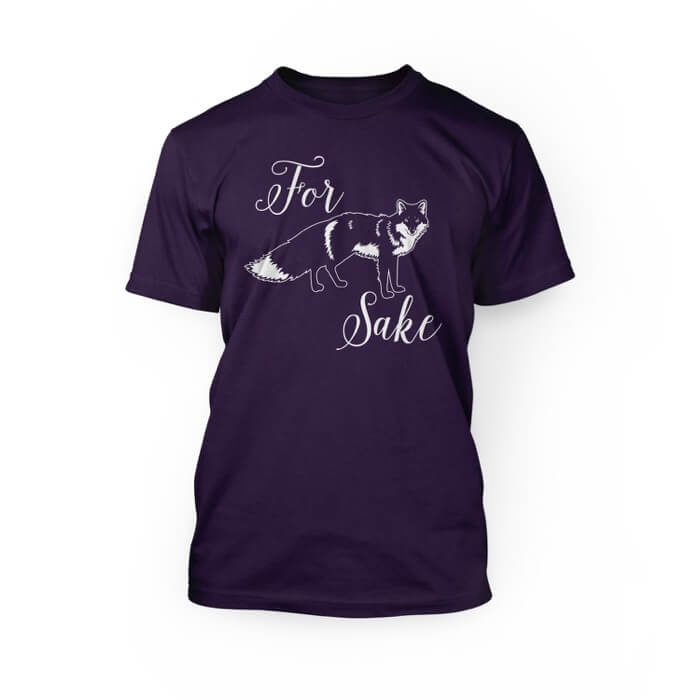 "pink for graphic of a fox sake cursive font design on the front of a team purple crew neck unisex t-shirt"