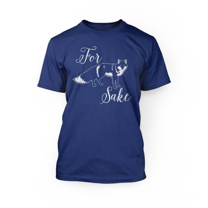 "pink for graphic of a fox sake cursive font design on the front of a true royal crew neck unisex t-shirt"
