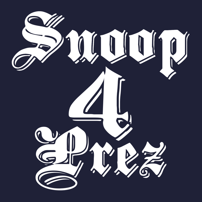 "white snoop 4 prez design on the front of a navy image"