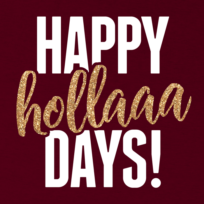 "white and gold glitter happy holladays design on the front of a heather cardninal image"