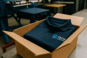 event polos for holiday expos ready to be shipped at 24 hour tees screenprinting shop