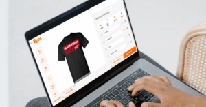 business owner designing black friday custom shirts on our online designer tool