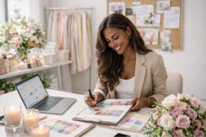 event planner working from home at their office