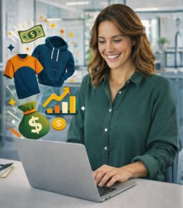 marketing manager checking her commissions from the 24 hour tees affiliate program